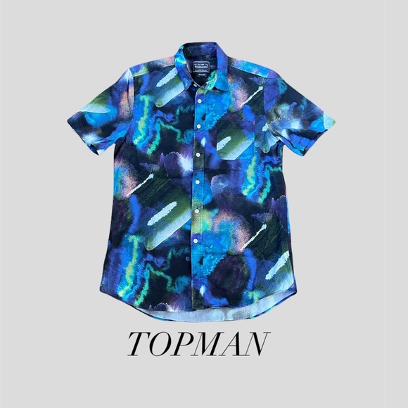 Topman Other - TOPMAN by ASOS TIE DYE WATERCOLOR FULL BUTTONED CLASSIC FIT POLO SHIRT L